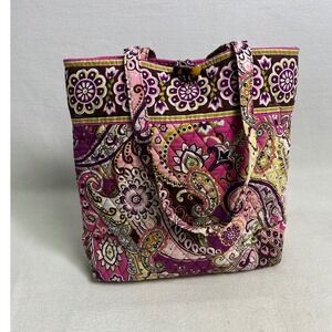 Boho Vera Bradley Women Medium Pink Very‎ Berry Paisley Quilted Cotton Tote Bag